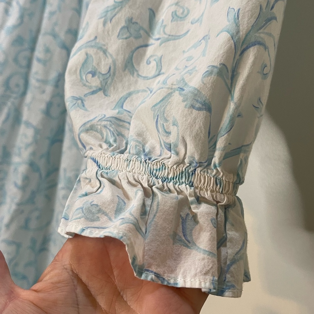 Eileen West Blue and White Lace Trim Nightgown 100% Cotton w/Pockets Size L - Picture 3 of 11